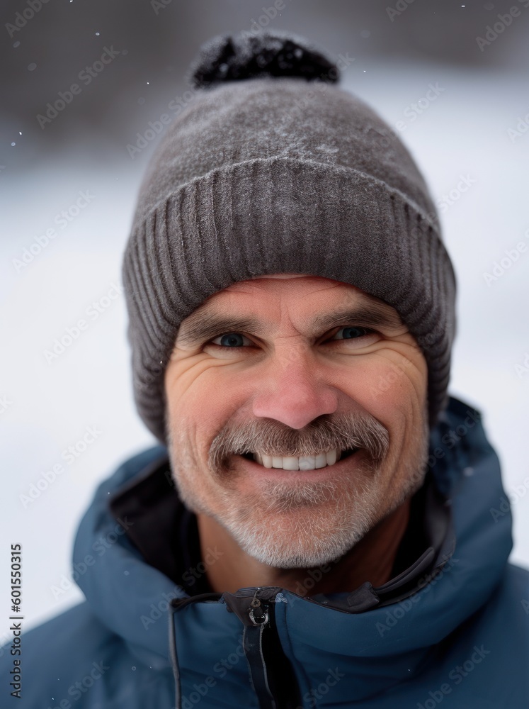 Portrait of a smiling senior man in a warm winter hat and jacket Portrait of a smiling senior man in a warm winter hat and jacket