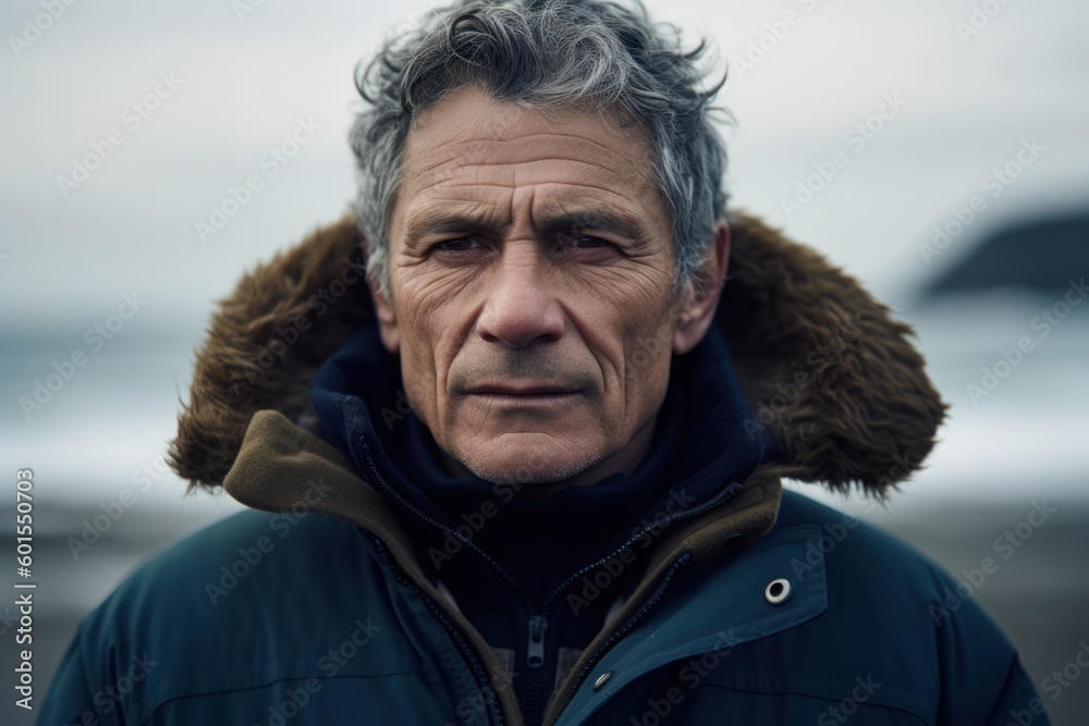Portrait of senior man with grey hair wearing winter jacket outdoors. Portrait of senior man with grey hair wearing winter jacket outdoors.