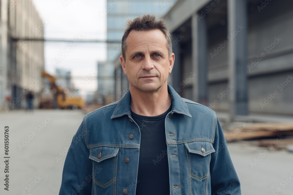 Portrait of a handsome man in a denim jacket standing in the city Portrait of a handsome man in a denim jacket standing in the city
