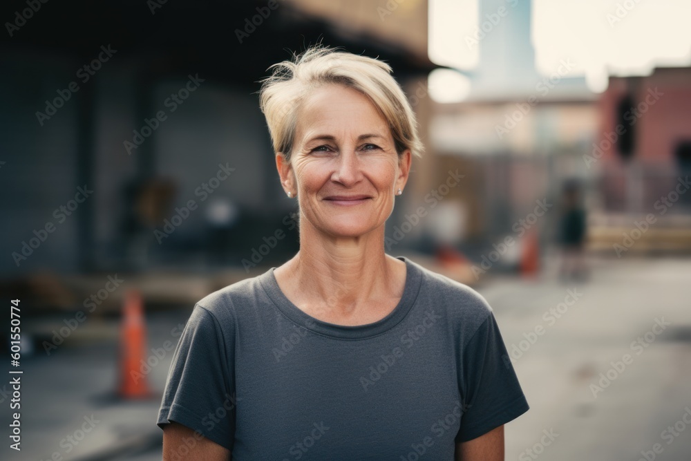 Portrait of a smiling mature woman standing in the parking lot. Portrait of a smiling mature woman standing in the parking lot.