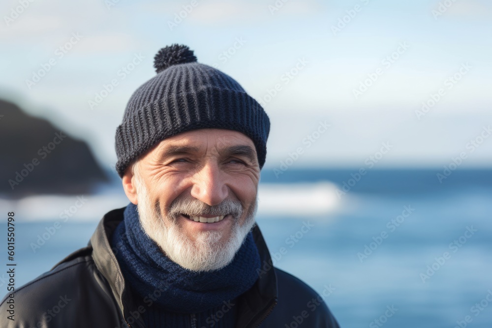 Portrait of a smiling senior man on the beach at wintertime Portrait of a smiling senior man on the beach at wintertime