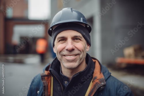 Portrait of a happy mature man worker with hardhat standing outdoors © Eber Braun