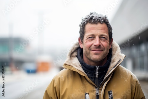 Portrait of handsome middle-aged man in winter clothes outdoors.