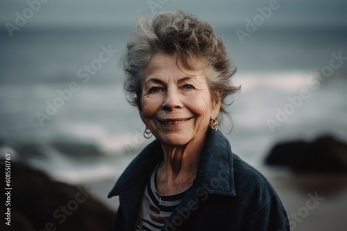 Portrait of a senior woman on the beach in the evening.