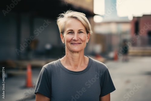 Portrait of a smiling mature woman standing in the parking lot.