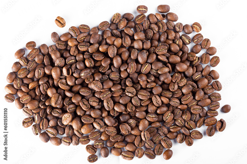 Coffee beans roasted in cup on light background, coffee from Colombia Coffee beans roasted in cup on light background, coffee from Colombia