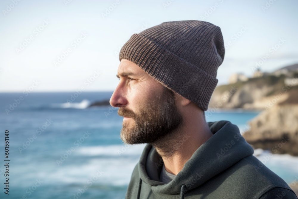 Portrait of a handsome bearded man wearing a hat on the seashore Portrait of a handsome bearded man wearing a hat on the seashore