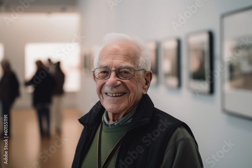 Portrait of an elderly man in a museum looking at the exhibits