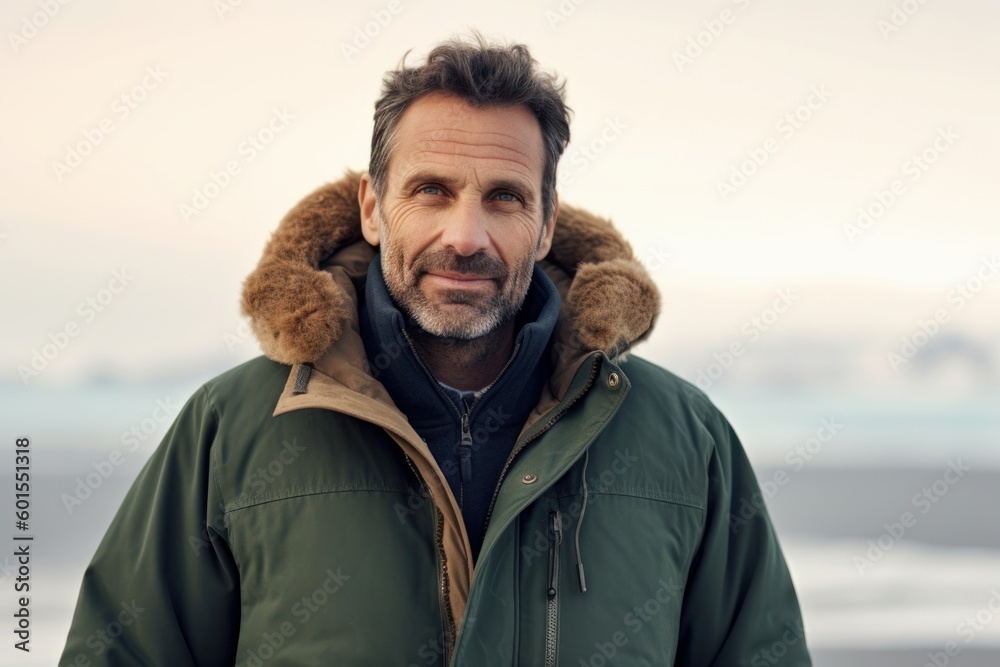 Portrait of confident mature man in winter jacket looking at camera outdoors Portrait of confident mature man in winter jacket looking at camera outdoors