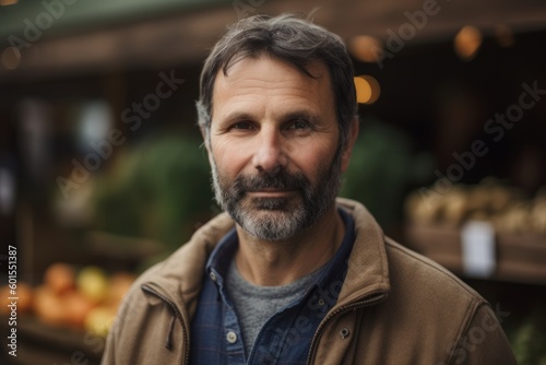 Portrait of mature man looking at camera while standing in grocery store