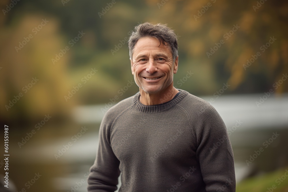 Portrait of smiling middle-aged man in a park in autumn Portrait of smiling middle-aged man in a park in autumn