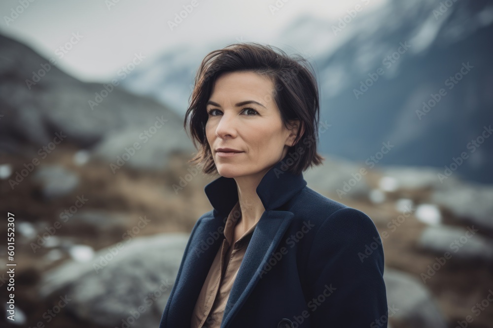 Portrait of a beautiful middle-aged woman in the mountains. Portrait of a beautiful middle-aged woman in the mountains.