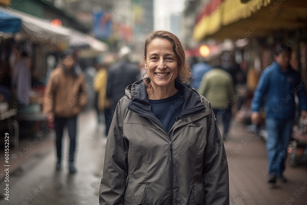 Portrait of a beautiful middle-aged woman in a city street