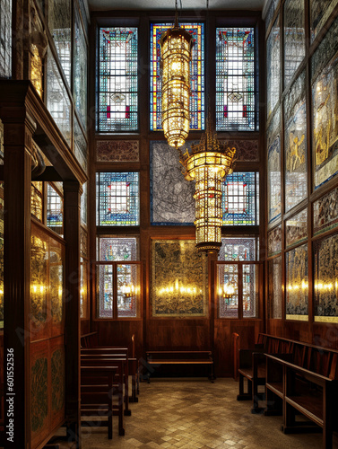 interior of a German synagogue in the style of the Fasanenstrasse Synagogue in Berlin - generative AI