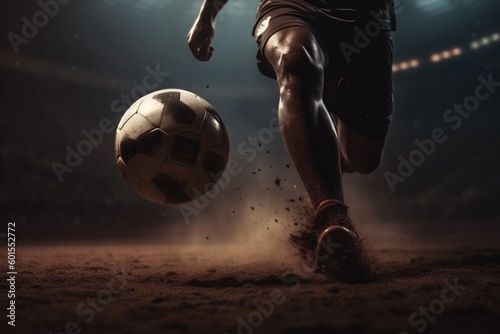 sport game ball football foot goal kick soccer competition stadium. Generative AI.