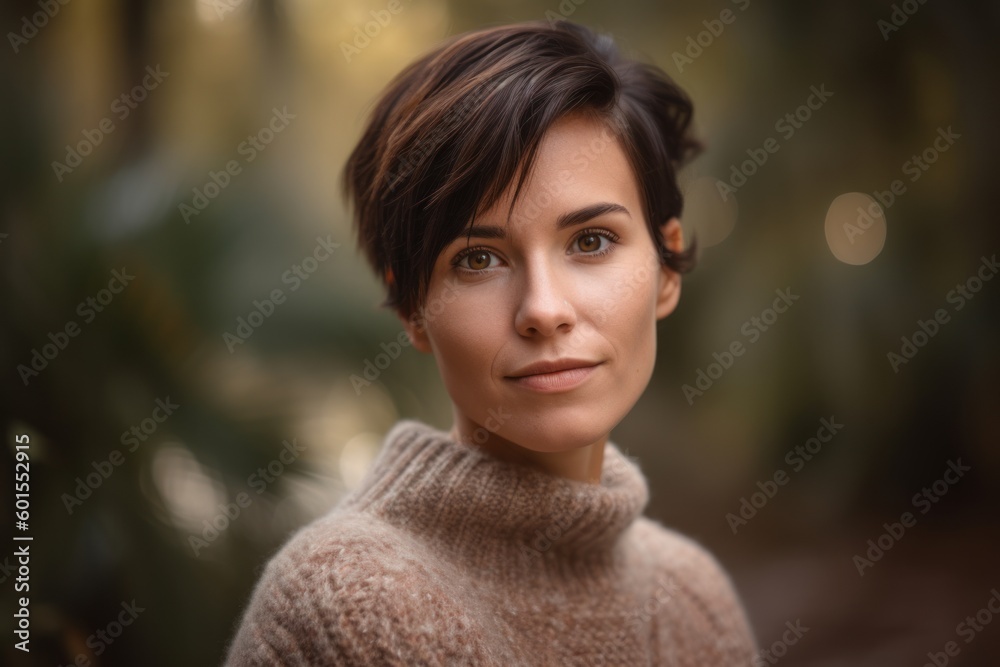 Portrait of a beautiful young woman with short hair in autumn park Portrait of a beautiful young woman with short hair in autumn park