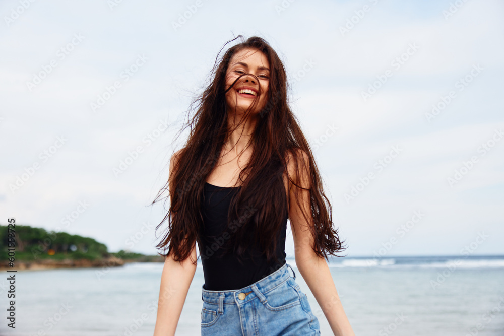 woman travel sunset summer running lifestyle smile young beach sea smiling woman travel sunset summer running lifestyle smile young beach sea smiling