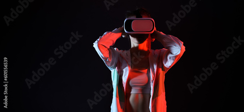 Pretty young woman with VR ...