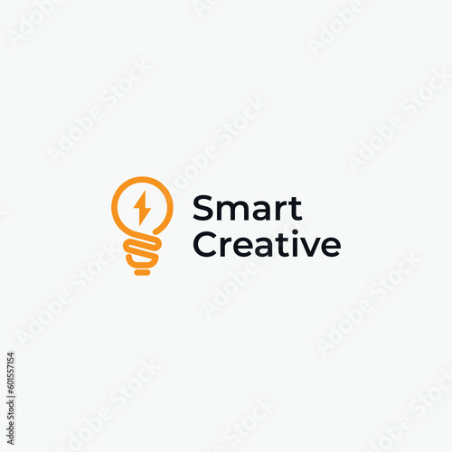 smart logo, bulb logo design with line art style