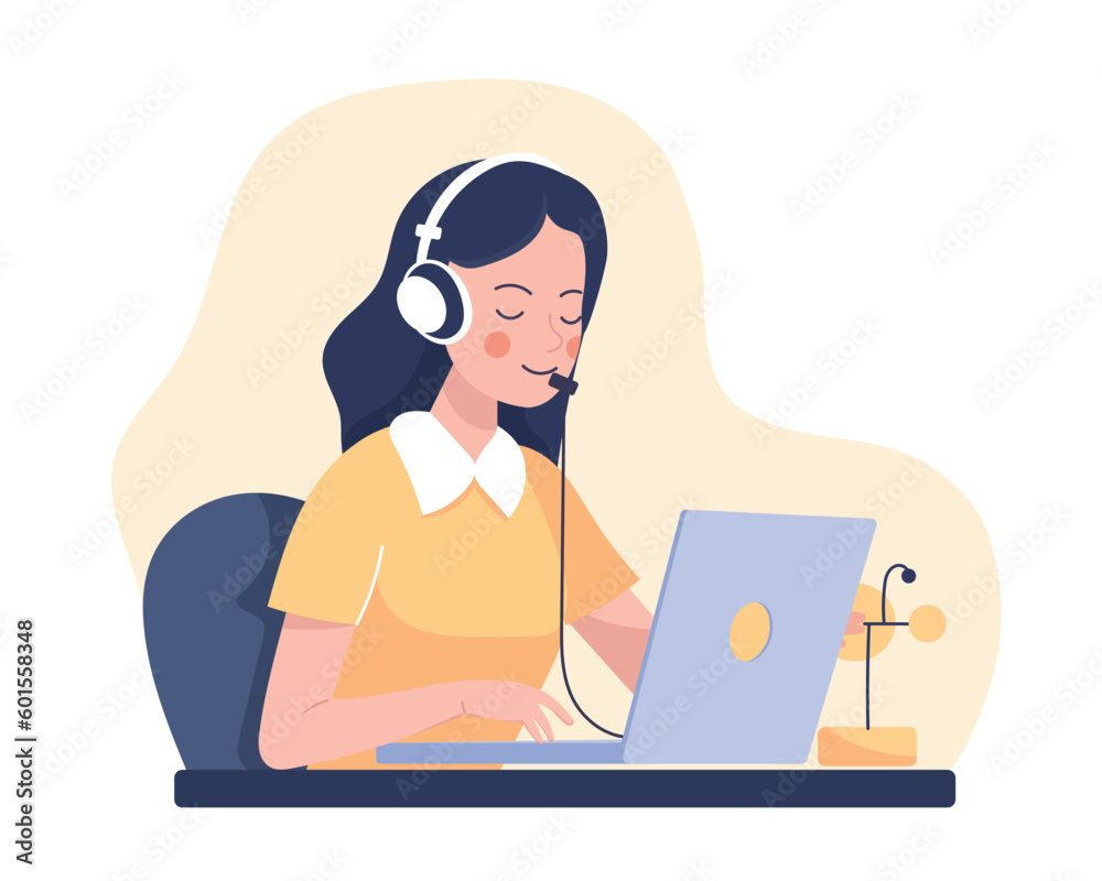 Home office concept, woman working from home, student or freelancer. Cute vector illustration in flat style, isolated on white background Home office concept, woman working from home, student or freelancer. Cute vector illustration in flat style, isolated on white background