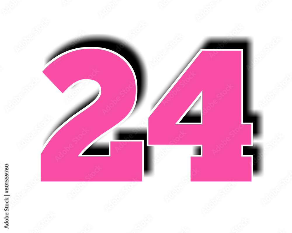 3D twenty four 24 number on white background.pink color 3D twenty four 24 number on white background.pink color