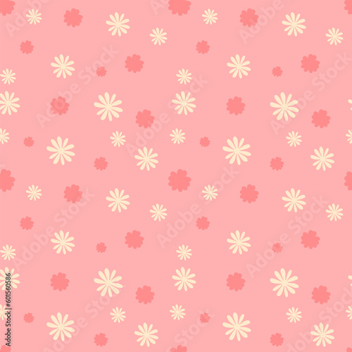Seamless pattern with flowers. Repeating design element for wrapping paper. Colorful white and red plants on pink background. Template, layout and mock up. Cartoon flat vector illustration