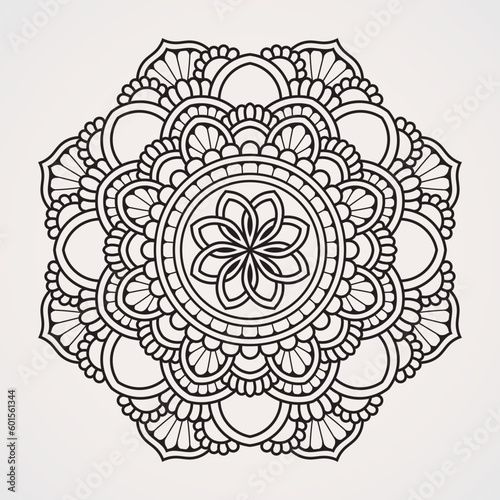 Flower mandala with symmetrical pattern. suitable for henna, tattoos, photos, coloring books. islam, hindu,Buddha, india, pakistan, chinese, arab