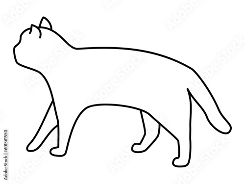 ゆっくりと歩き去ってゆく左向きの猫のシルエット（白）