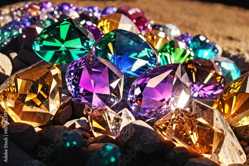gemstone jewel gem background colorful crystals closeup beautiful photographic mineral illustration digital art generative ai