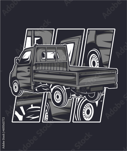vector illustration of pick up car for tshirt design