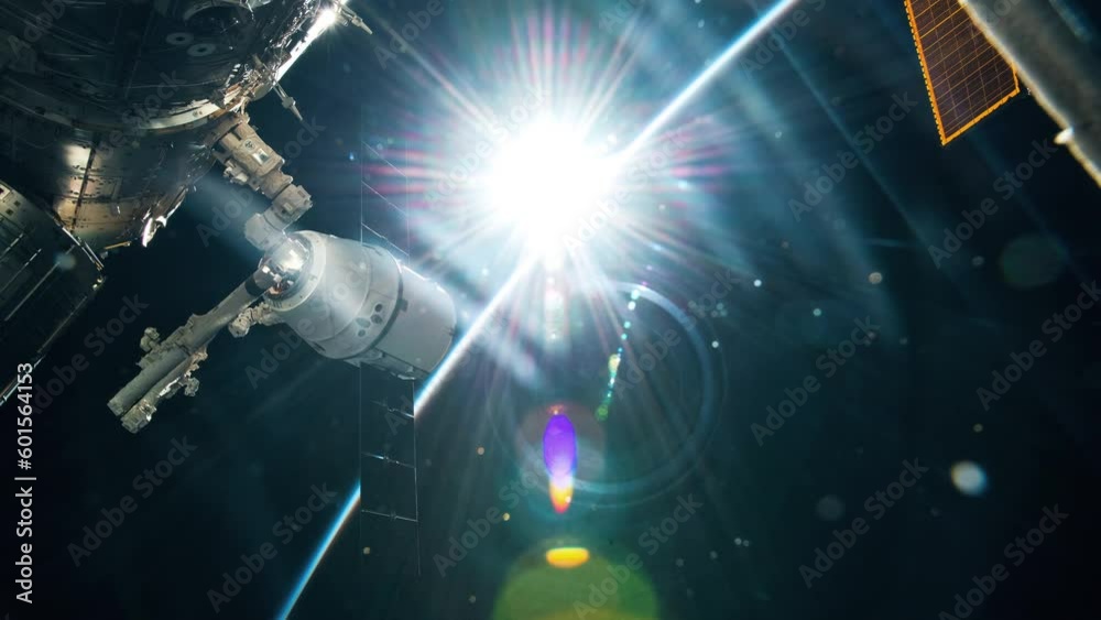 Planet earth and space module of international space station seen from outer space. Public Domain images from Nasa