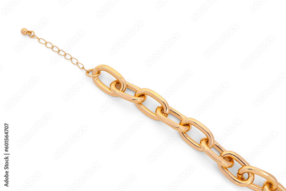 Beautiful golden bracelet isolated on white background Beautiful golden bracelet isolated on white background