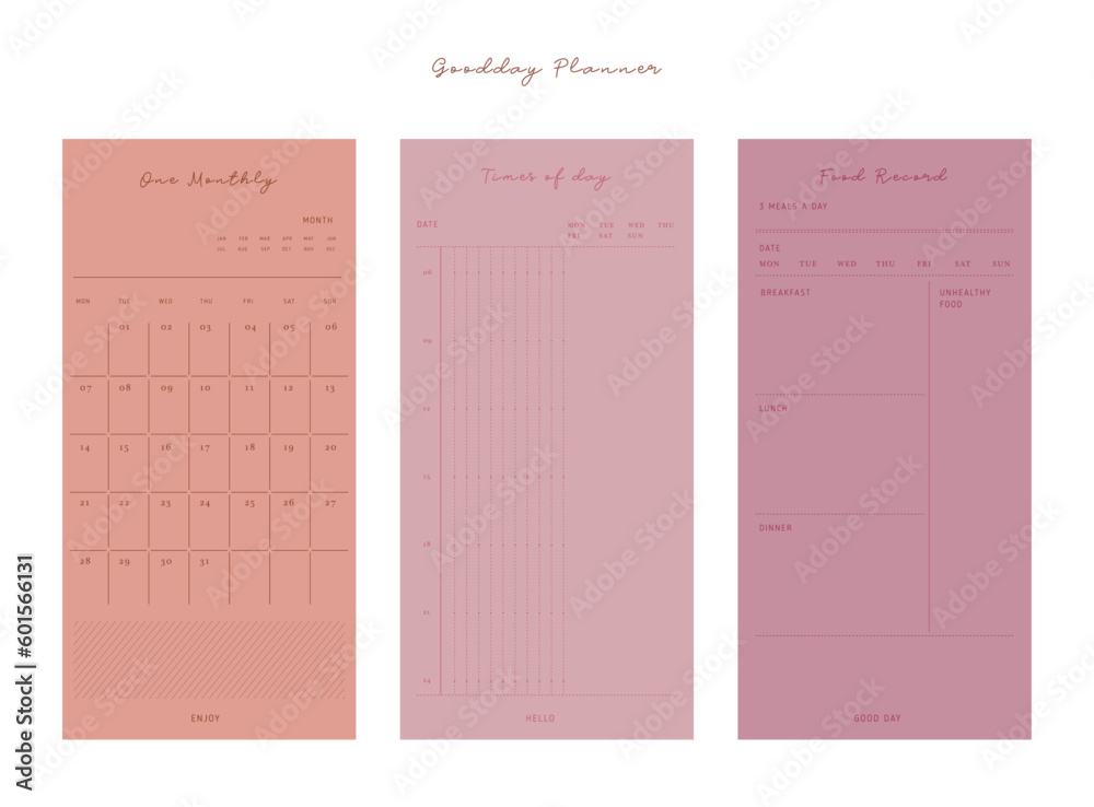 (Peach) memo planner. Minimalist planner template set. Vector illustration. (Peach) memo planner. Minimalist planner template set. Vector illustration.