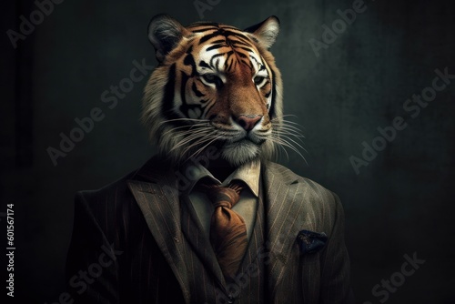 Obraz na płótnie Anthropomorphic Tiger dressed in a suit like a businessman