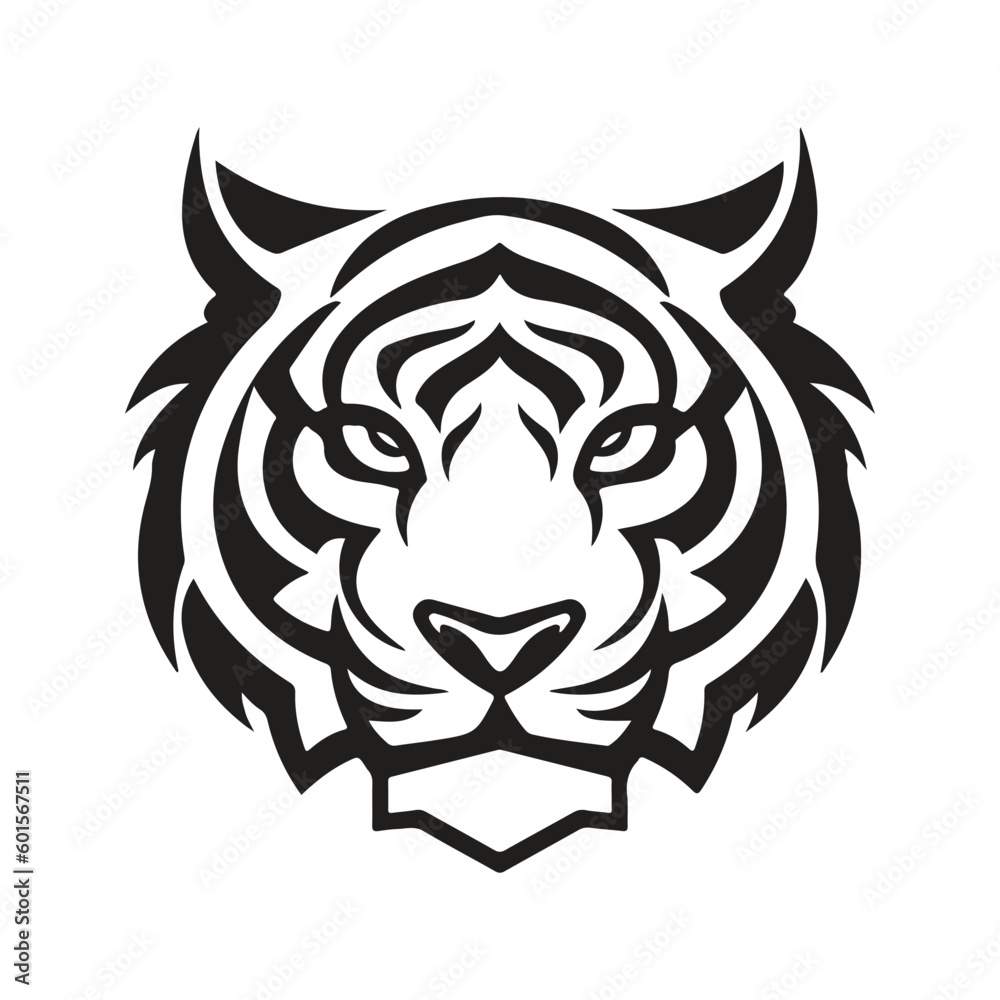 simple tiger, vintage logo line art concept black and white color, hand drawn illustration
