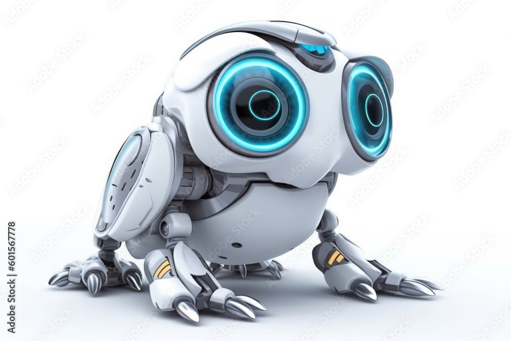 Bird White Background Cyber Robot Toy With Copy Space Generative AI Bird White Background Cyber Robot Toy With Copy Space Generative AI