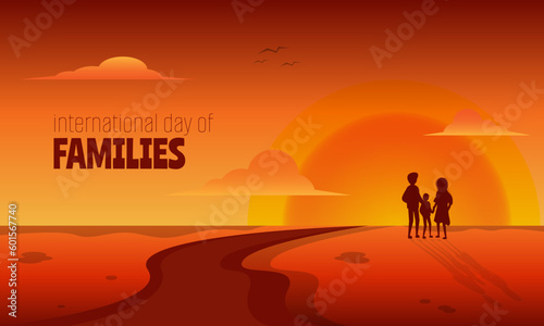 International Day of Families background with silhouette of a family at sunset
