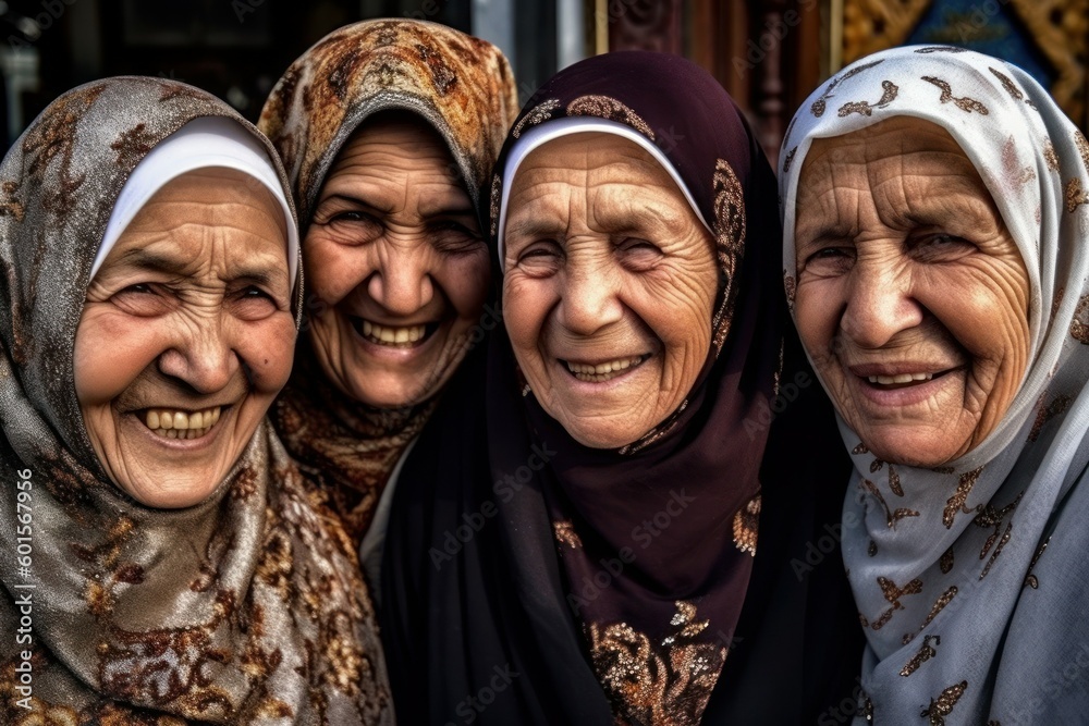 Iranian grandmothers or old Arab women in a veil. AI generated, human enhanced