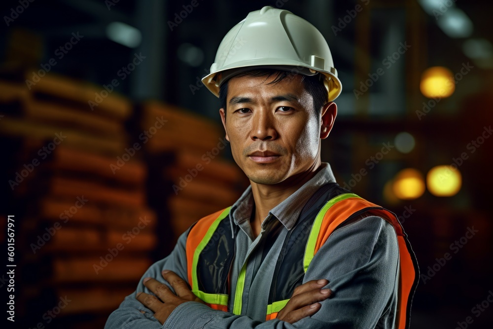 Asian male professional engineer. The man is the lead specialist of the project. AI generated, human enhanced