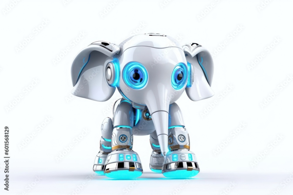 Elephant White Background Cyber Robot Toy With Copy Space Generative AI Elephant White Background Cyber Robot Toy With Copy Space Generative AI