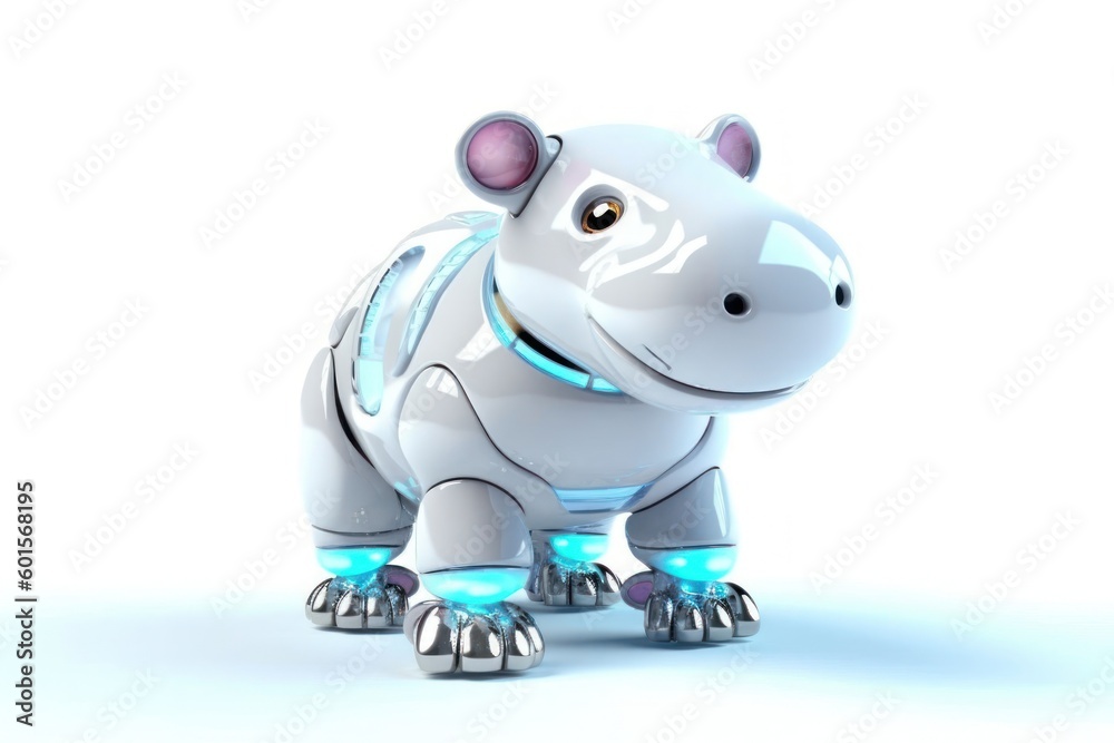 Hippo White Background Cyber Robot Toy And Copy Space Generative AI Hippo White Background Cyber Robot Toy And Copy Space Generative AI