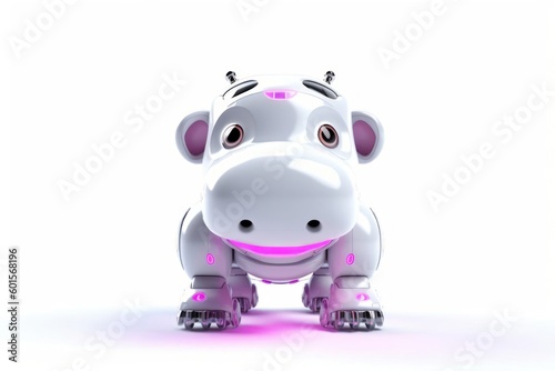 Hippo White Background Cyber Robot Toy With Copy Space Generative AI