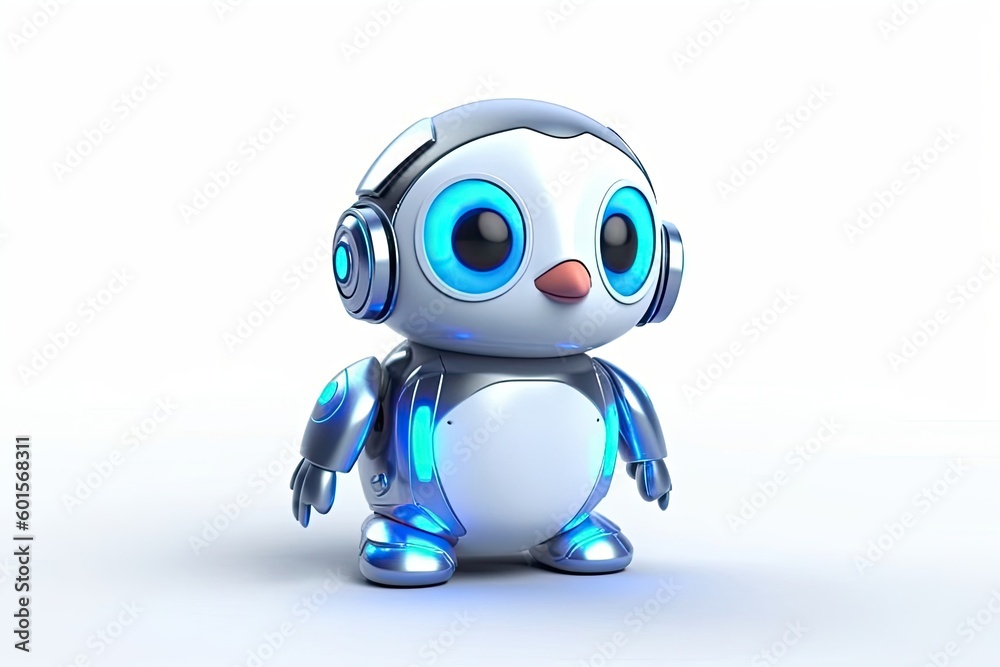 Obraz premium Penguin White Background Cybernetic Robot Pet With Copy Space Generative AI