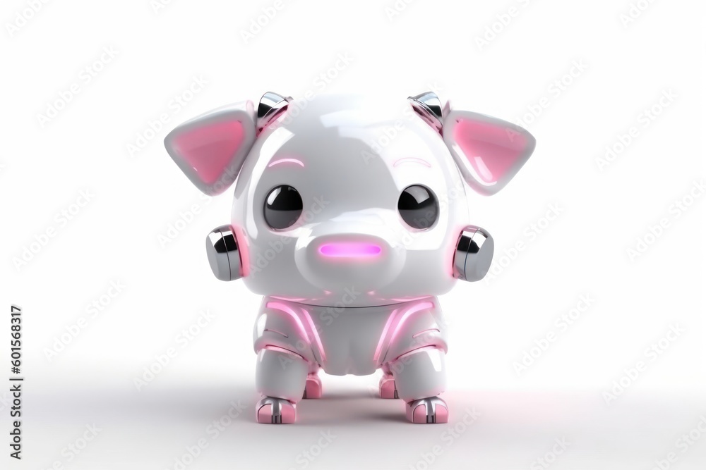 Pig White Background Cyber Robot Toy And Copyspace Generative AI