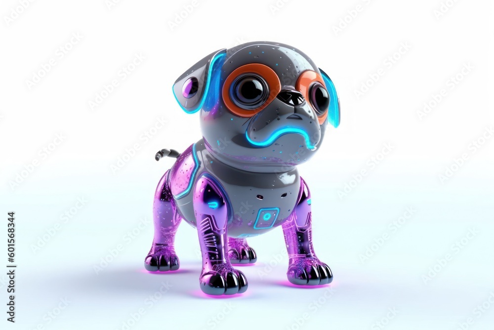 Pug White Background Cyber Robot Pet With Copy Space Generative AI Pug White Background Cyber Robot Pet With Copy Space Generative AI