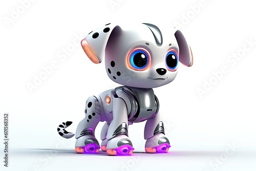 Puppy White Background Puppy Cyber Robot Toy And Copy Space Generative AI