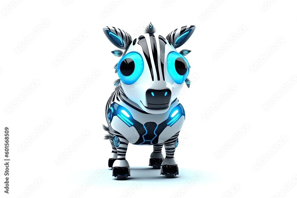 Zebra White Background Cyber Robot Pet And Copyspace Generative AI Zebra White Background Cyber Robot Pet And Copyspace Generative AI