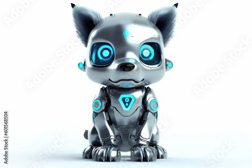 Wolf White Background Cyber Robot Toy And Copyspace Generative AI