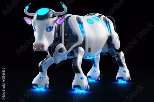 Dairy Cow Black Background Cybernetic Robot Toy With Copy Space Generative AI