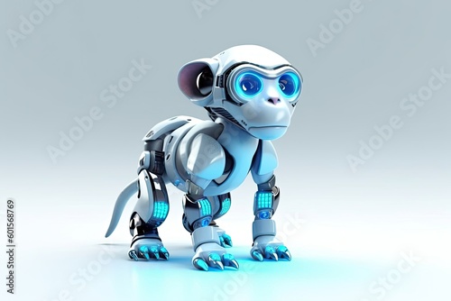 Baboon Grey Background Cybernetic Robot Pet And Copy Space Generative AI